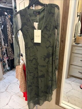Chic Olive Sheer Sleeve V-Neck Dress by Chic + Able